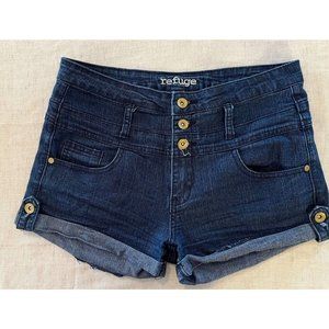 Refuge, Rolled Hem 3-Button, Women's Denim Blue Jean Shorts, Size 6